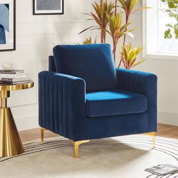 Velvet Accent Club Chair, Modern Velvet Armchair Upholstered Accent Club Sofa Chair with Gold Metal Legs Mid-Century Barrel Leisure Comfy Reading Armc