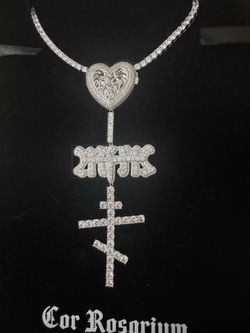 GLD x Bloody Osiris Iced Locket Rosary Chain in White Gold