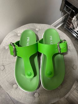 Prada Green Rubber Thong Sandals