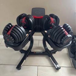 New Bowflex SelectTech 552 Adjustable Dumbbells (2x52.5Lbs).and Stand for $350 Firm (WALNUT 91789)