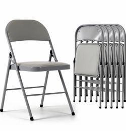 Gray Metal Folding Chairs Set of 6
