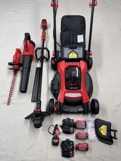 CRAFTSMAN V20 Cordless Push Lawn Mower, String Trimmer, Hedge Trimmer, Edger & Leaf Blower Combo Kit!