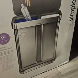simplehuman 58 Liter / 15.3 Gallon Rectangular Dual Compartment Recycling Step, Brushed Stainless Steel with Soft-Close Plastic Lid Kitchen Trash Can