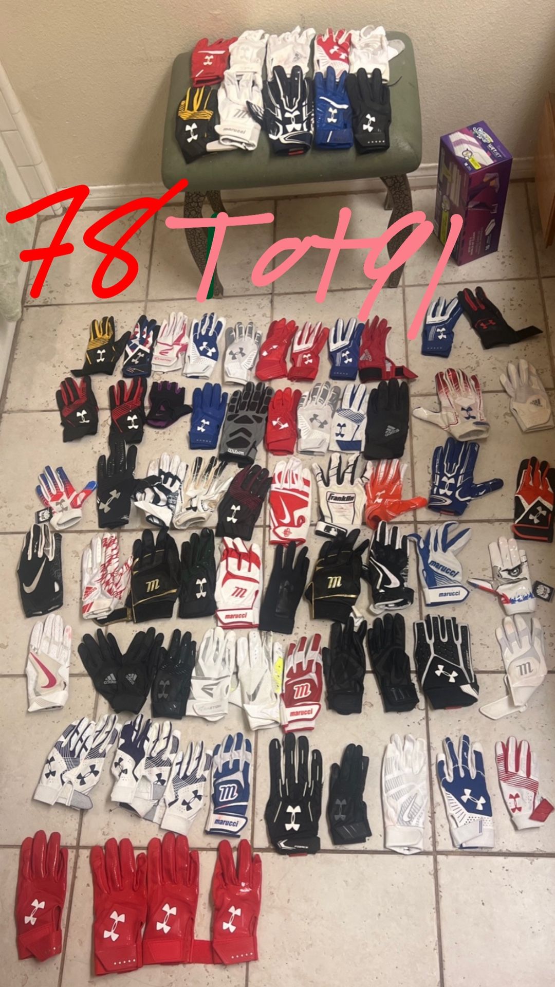 70+ Baseball Batting gloves / football Gloves Brand New LOTS BULK NIKE Marucci Adidas UNDERARMOR CHEAP