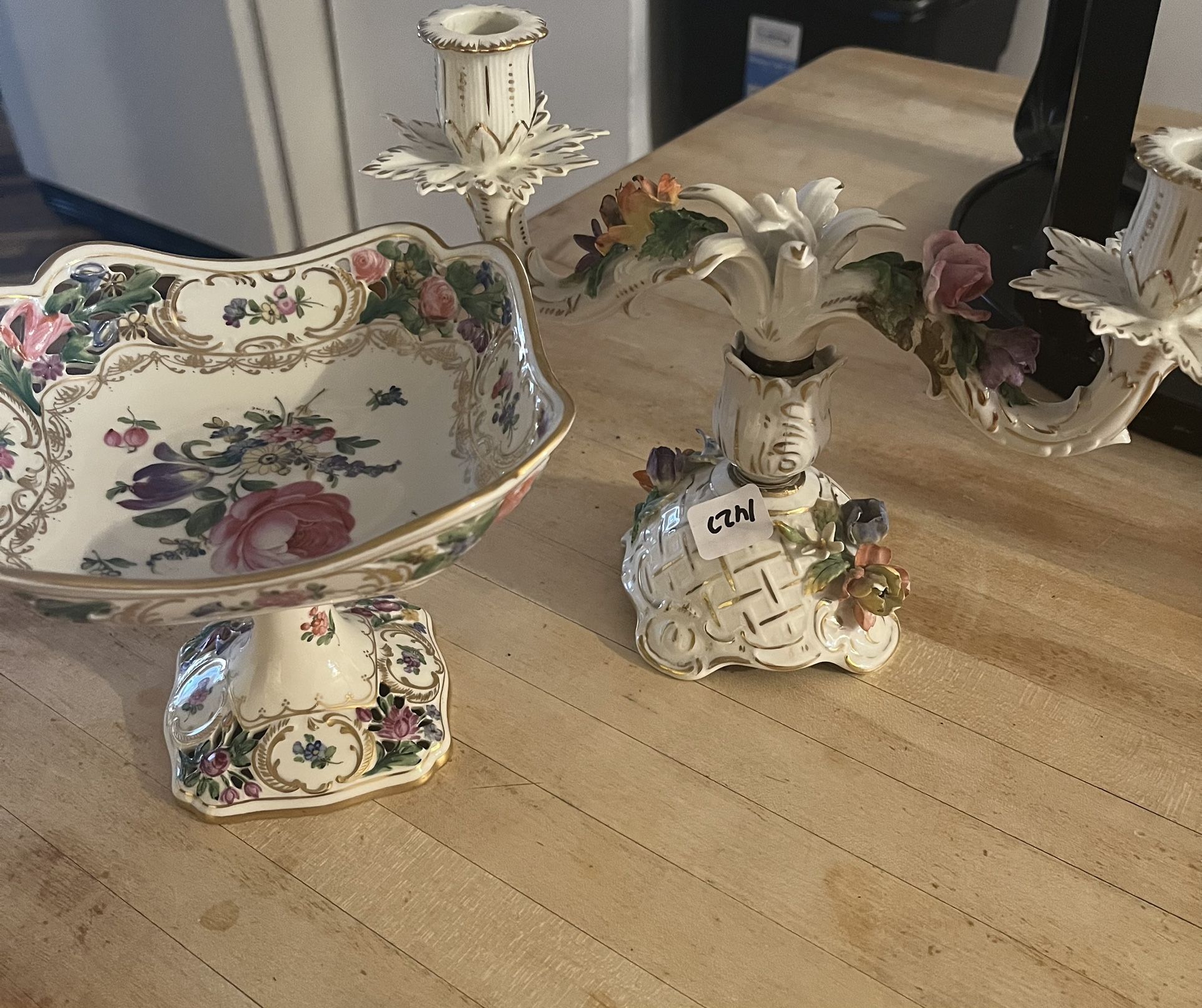Vintage Dresden Saxony Candelabra & Dresden Carl  Porcelain Factory copote