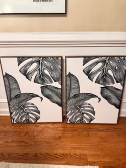 Set of 2 Tropical Leaf Canvas Wall Art