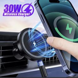 Magnetic 30W Wireless Car Charger Air Vent Phone Holder Stand For iPhone 17 16 Pro Max 15 14 13 Fast Charging Cellphone Bracket