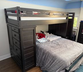 Bunk bed and built-in dresser