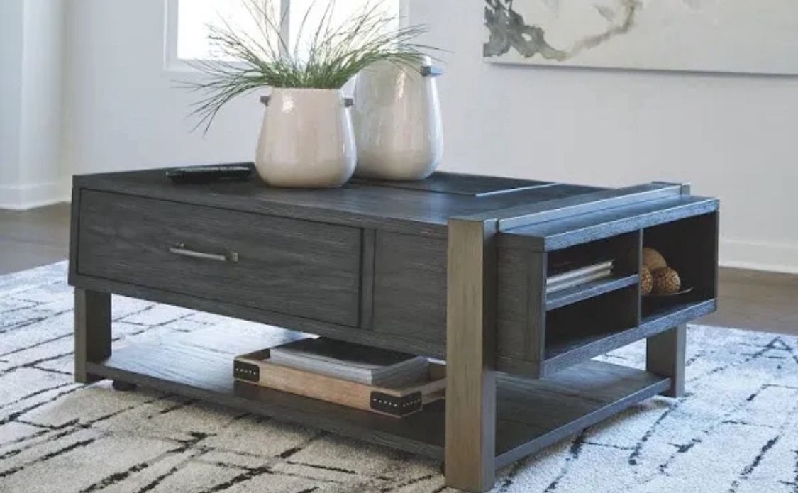 SET OF 3 BY ASHLEY DESIGN COFFEE TABLE WITH END TABLE SOLID WOOD NEW IN BOX