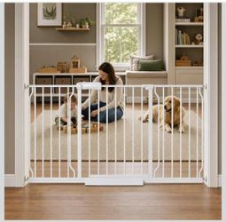 Extra Wide Baby Gate 57.5–62.2 Inch Pressure Mount Walk Through Auto Close White