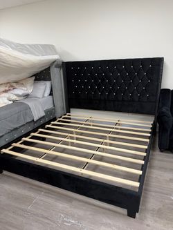 Black Velvet Tufted Wingback Bed Frame