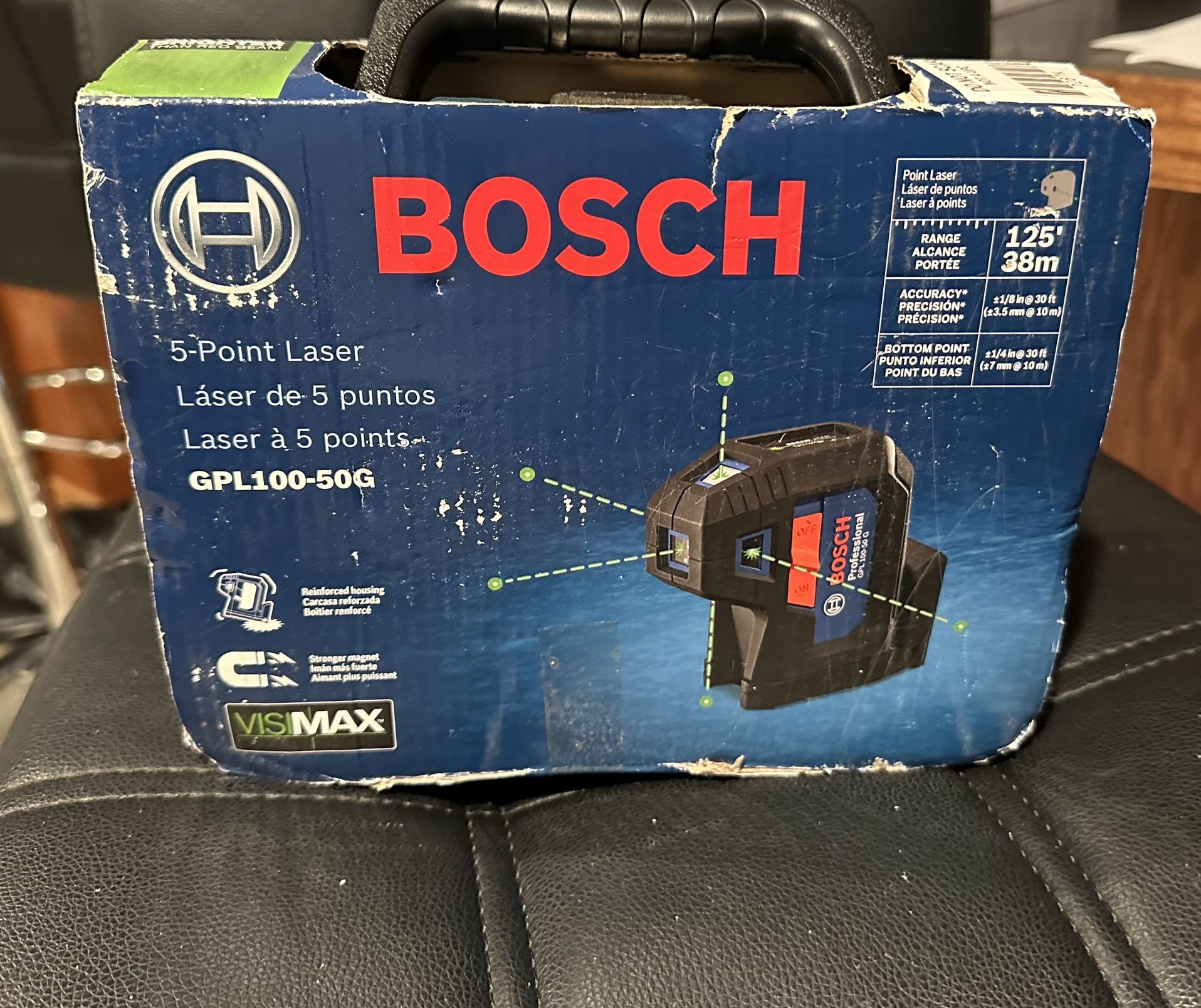 Bosch 125 ft. Green 5-Point Self-Leveling Laser with VisiMax Technology, Integrated MultiPurpose Mount, and Hard Carrying Case