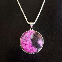 Sterling silver pink and black dendritic opal necklace 20" new
