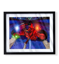 Akira anime Kenada Riding Bike Art Piece On Black Frame