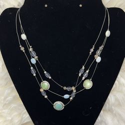 Triple Wire Strands With Blue And Green Silver Charms