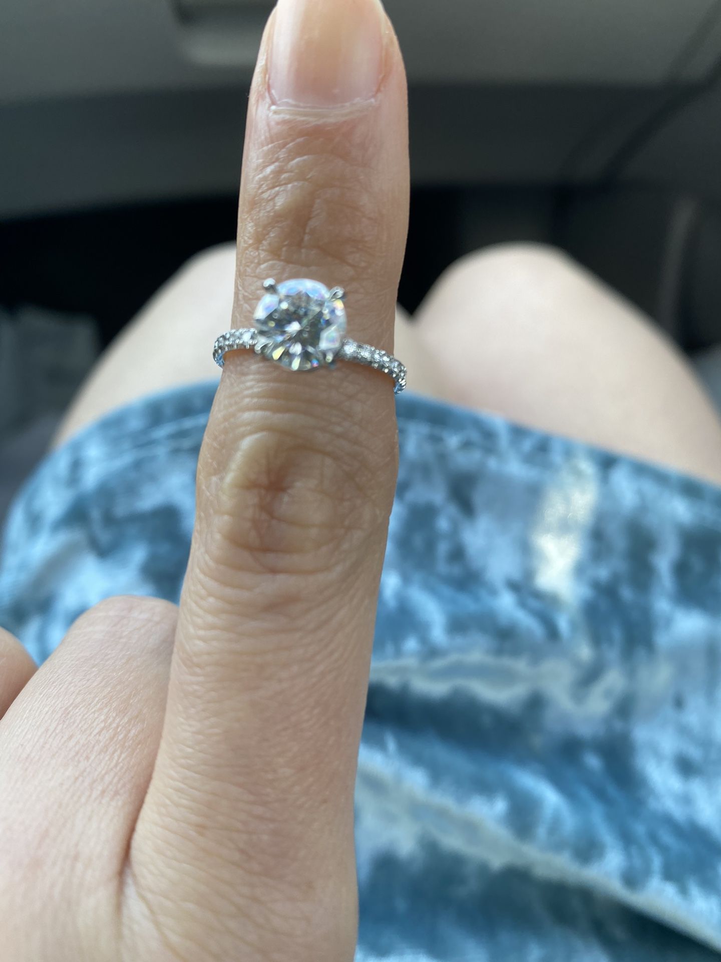 Beautiful Platinum engagement ring with Moissanite 7mm Center Gemstone