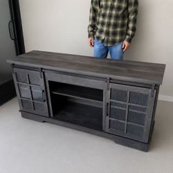 New In Box Dark Grayish Black TV Entertainment Center Stand Furniture Shelf Ideal For Up To 65” Television Sliding Barn Door And Adjustable Shelves 