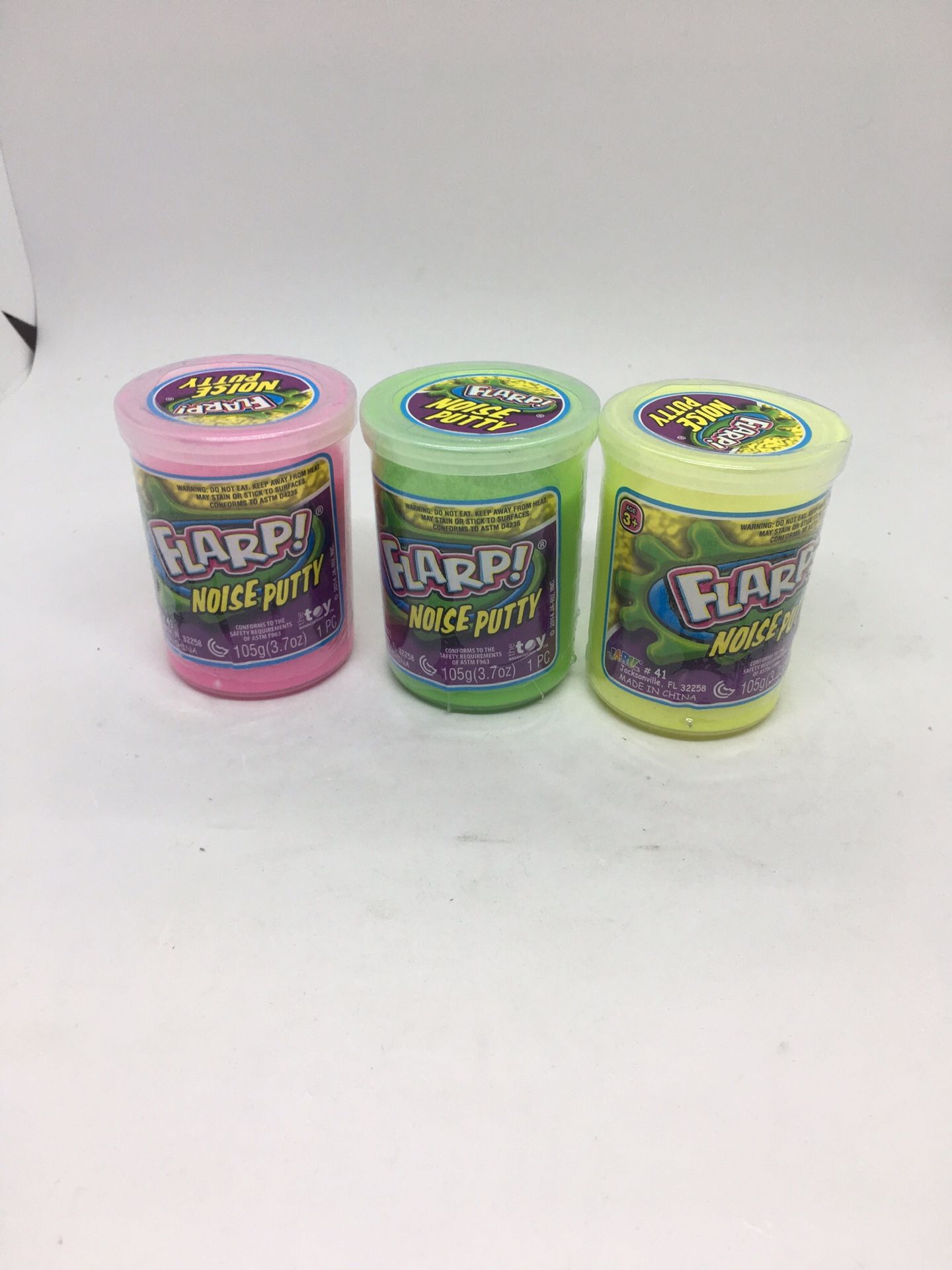 Flarp! Noise Putty Slime Lot Of 3 Pink, Neon Green, Neon Yellow- Ja Ru Toys