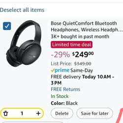Bose QuietComfort Bluetooth Headphones, Wireless Headphones with Active Over Ear Noise Cancelling and Mic, Deep Bass, Up to 24 Hours of Playtime, Blac