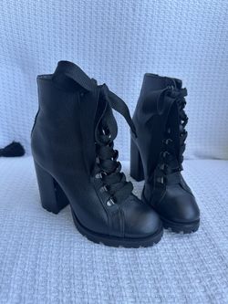 Black Leather Lace Up Boots Size 8