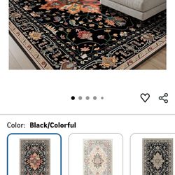 Area Rugs 8'x10' Washable Non-Slip, Floral Vintage Distress Print Pattern Medallion Carpet for Living Room Bedroom Dining Room, Black Colorful Floral 