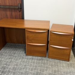 Free Hard Wood Desk With Drawers and Extra Cabinet