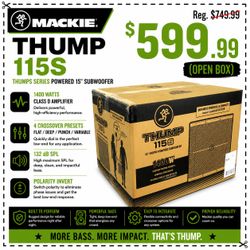 Mackie Thump Series 115S Powered 1400 Watt 15 Inch Subwoofer Bass Cabinet 🚨 Payment Options Available 🚨 No Credit Needed 🚨