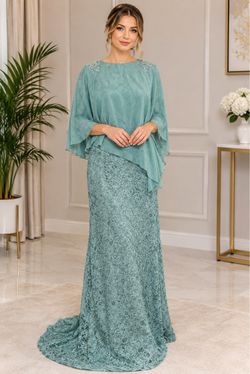 Elegant Lace Maxi Sparkling dress with Chiffon Overlay - Teal.