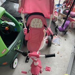 Pink Push Bike And Tricycle With Handle