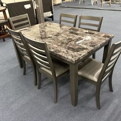 Grey Faux Marble 7pc Dining Set