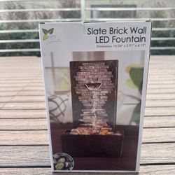 Nature’s Mark 10″ H Slate Brick Wall Tabletop Water Fountain with LED Lights