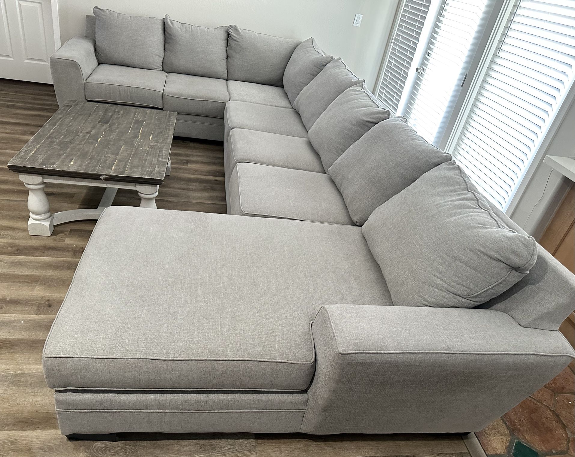 Living Spaces Delano 3 Piece Chaise Sectional, Silver Gray Performance Fabric