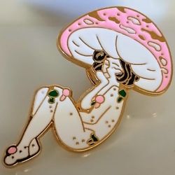 Pretty In Pink * Mushroom Lady Lapel Pin 