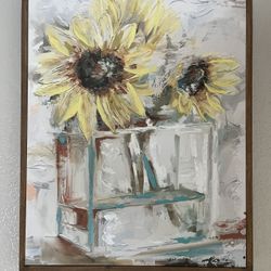 Sunflower Painting On Canvas Framed 17 X 20