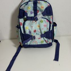 Pottery Barn kids Mackenzie Lrg Backpack blue-smiley faces/rainbows