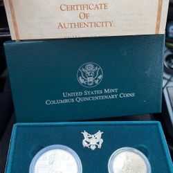 1992 US Mint Colombus Quincentenary Two Coin Set