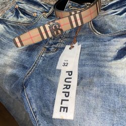 Purple Jeans & Burberry Belt Bundle
