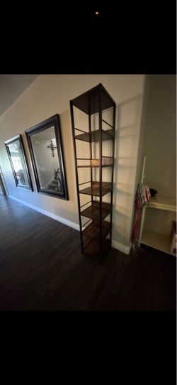 Tall Narrow Metal and Wood Bookshelf