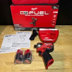 Milwaukee M12 FUEL SURGE 12V Lithium-Ion Brushless Cordless 1/4 in. Hex Impact Driver Compact Kit w/Two 2.0Ah Batteries, Bag