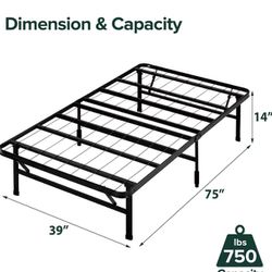 Twin Size Metal Bed Frame No Box Spring Needed Foldable 