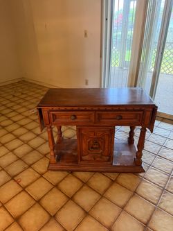 Antique Wood Drop-Leaf Server Buffet Table
