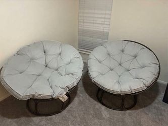 Papasan chair, light gray  with brown frame