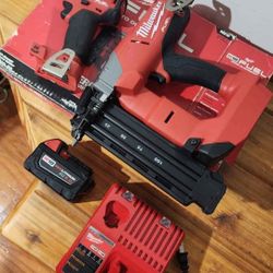 Milwaukee M18 'Fuel' brad nailer, 1/4 hex impact driver, battery, charger