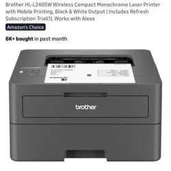 Brother HL-L2405W Wireless Compact Monochrome Laser Printer with Mobile Printing, Black & White Output | Includes Refresh Subscription Trial(1), Works