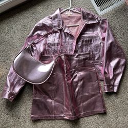 Cute Size 14 Girls, Pink Metallic Skirt, Jacket, And Purse 