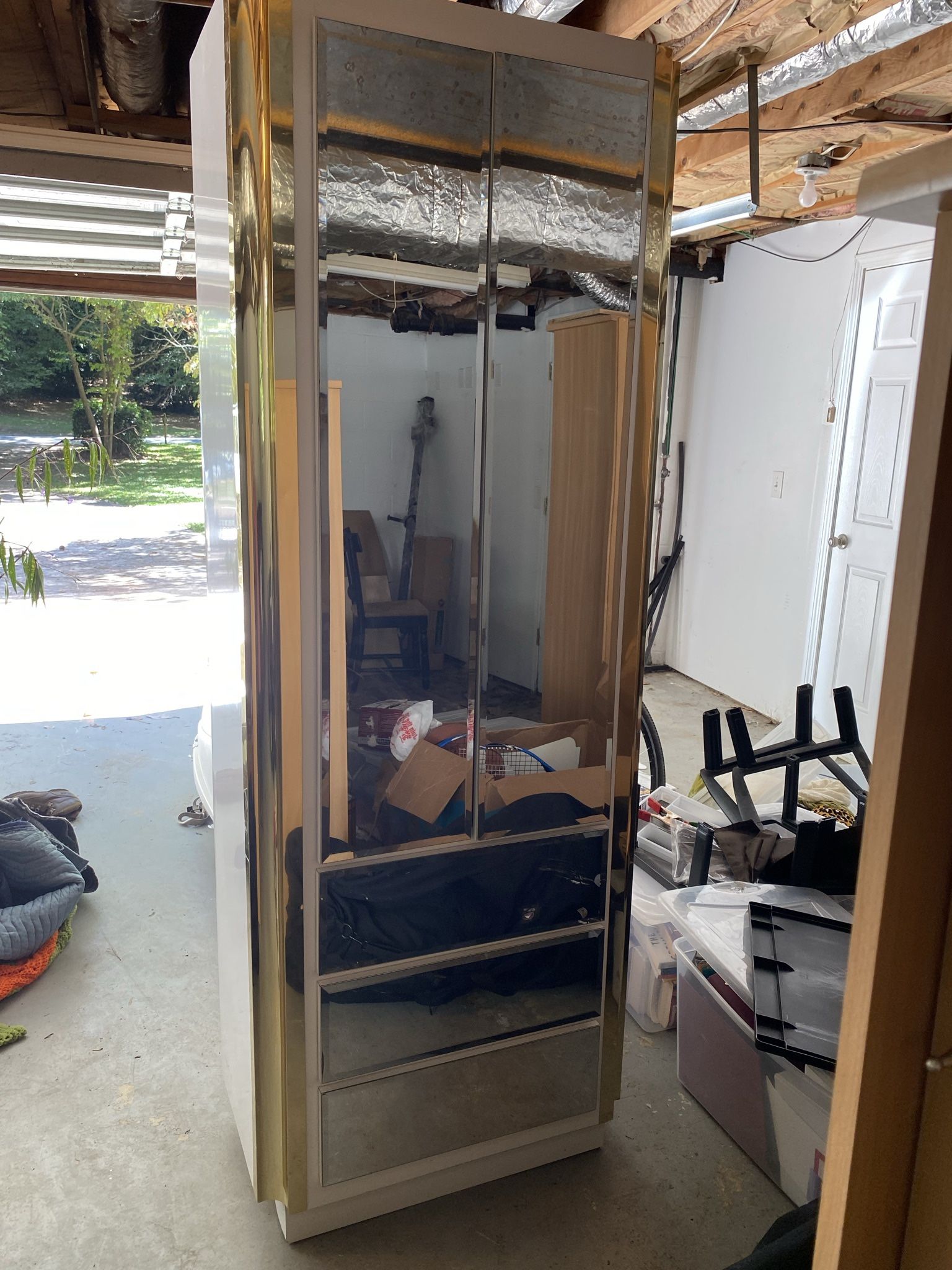 Mirrored Armoire with drawers and shelves