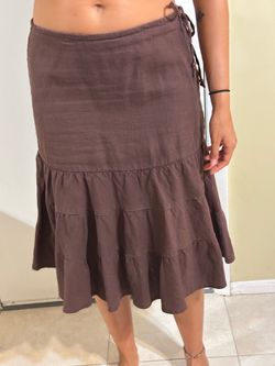 Vintage GAP Brown Tiered Ruffle Linen Midi Skirt Size 6 - Y2K Boho Side Tie