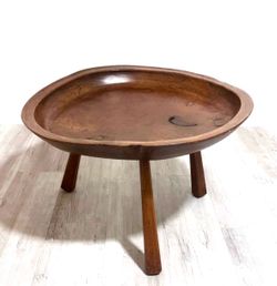 Hand-Carved Wooden Tripod Bowl Table