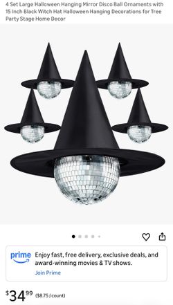 New in box set of 4 Halloween hanging disco ball with witch hat 