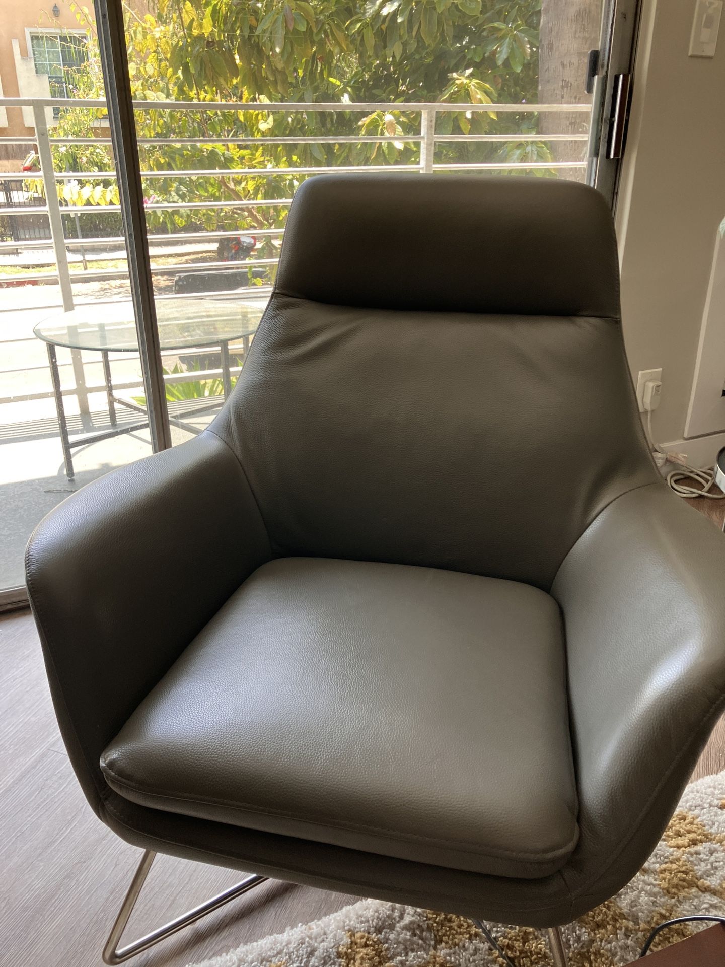 Grey Italian Leather Lounge Chair - Main Image